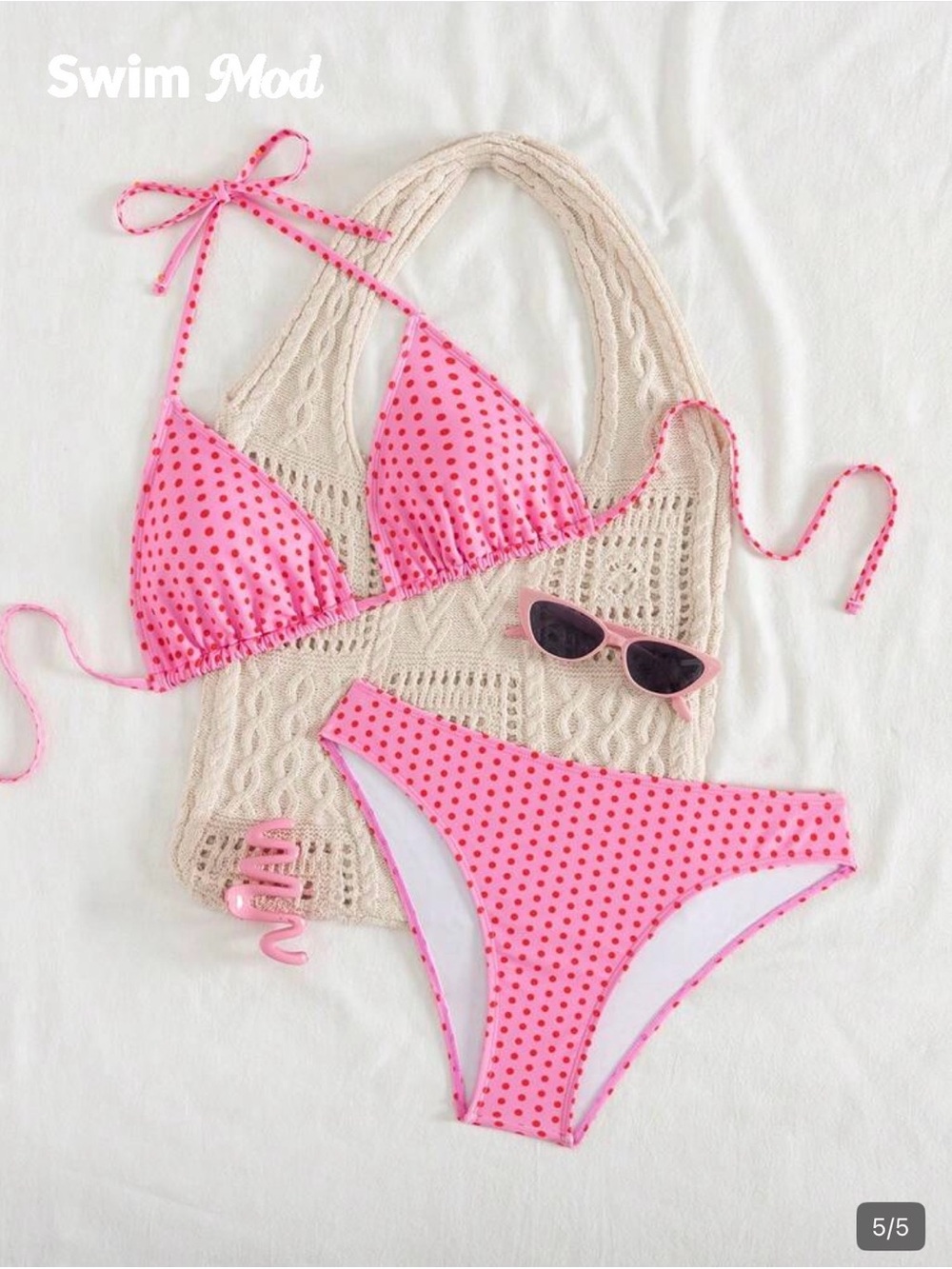 SHEIN Pink Bikini Set with Red Polka Dots